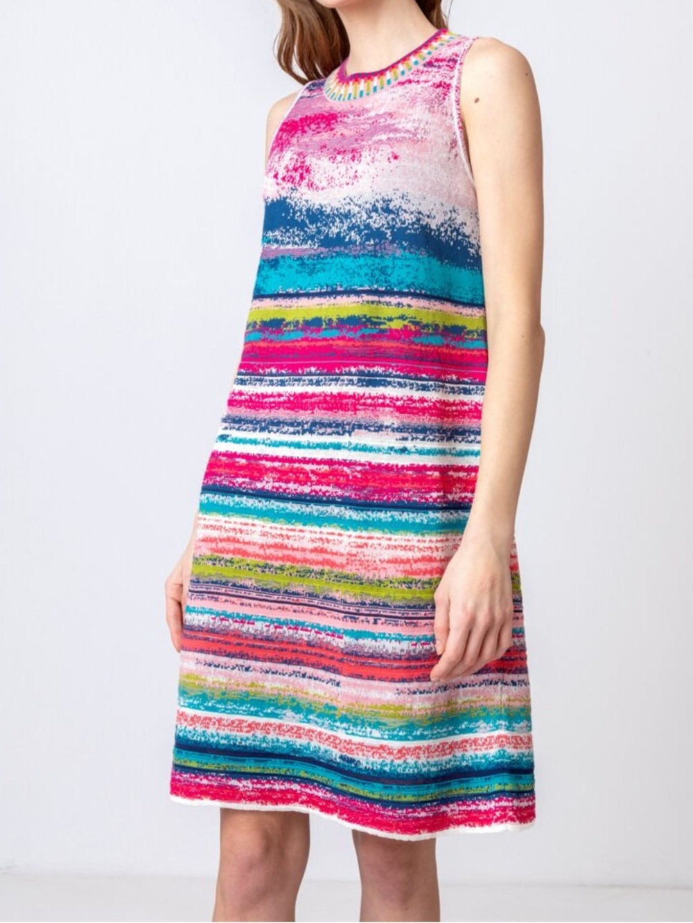 IVKO | Striped Knit Dress Cotton Linen Blend Sleeveless Multicolor Art Print